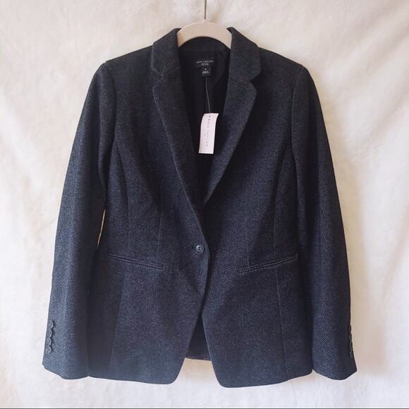 Ann Taylor Gray Petite One-Button Tailored Blazer - Picture 9 of 12
